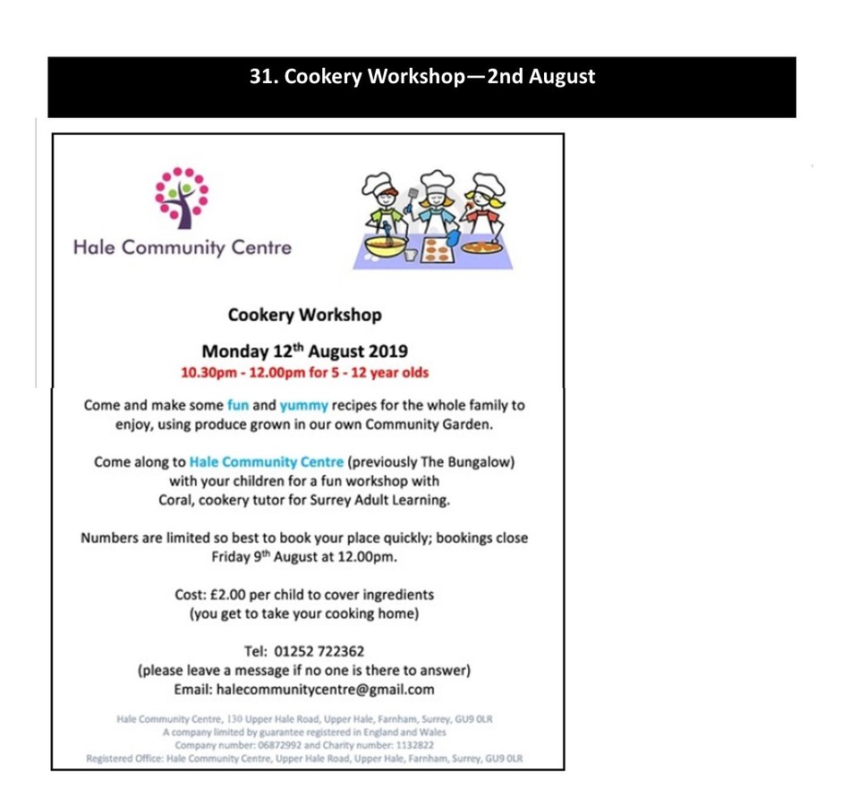 Cookery Workshops - 2nd August